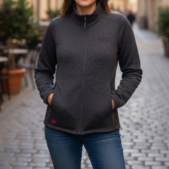 The North Face |‎ Dark Heather Gray Women's Skyline Fleece Full Zip Jacket Logo - Picture 1 of 12